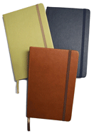 terracotta, navy blue, tan custom bound journals with elastic